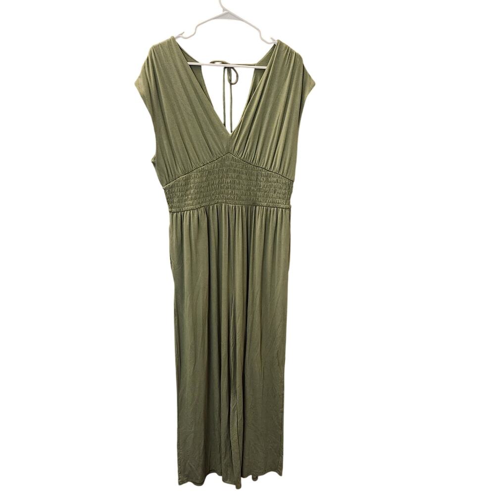 Old Navy Women's Olive Green Smocked Waist V-Neck Jumpsuit Size Large